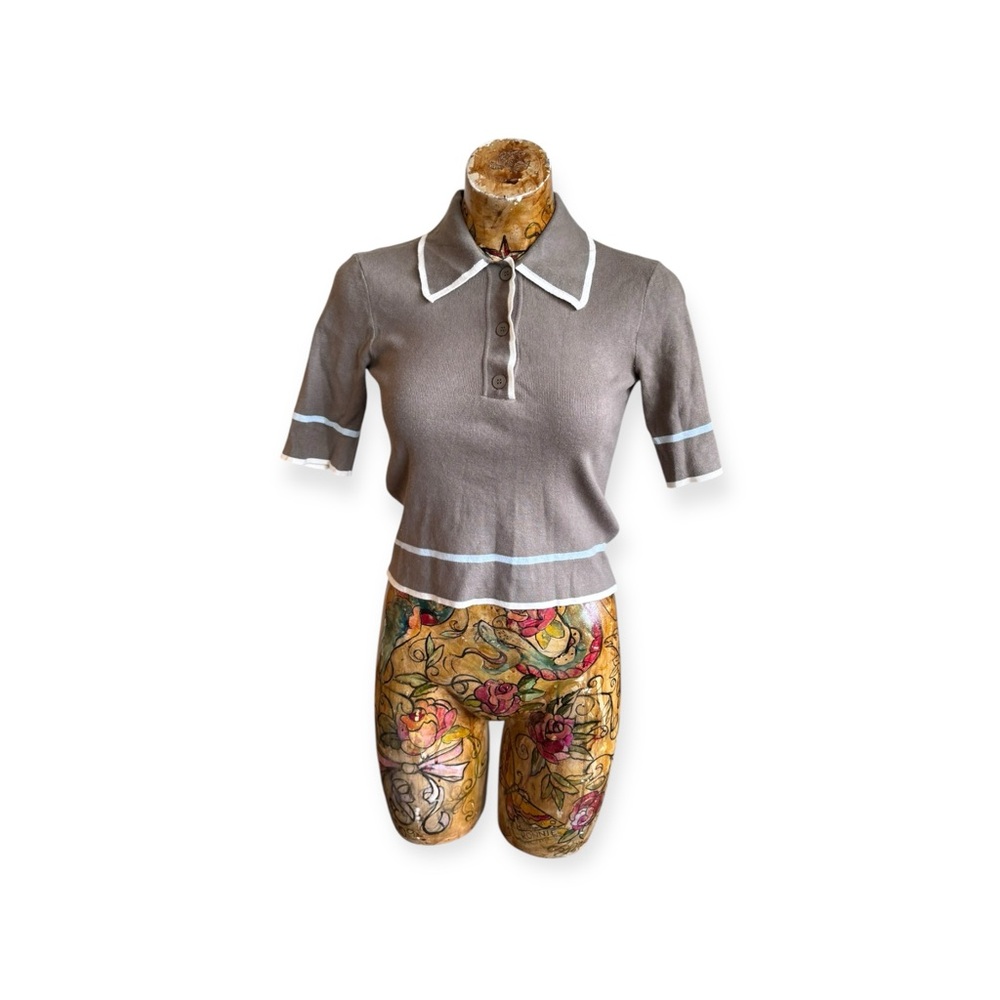 OAK + FORT soft knit polo collar short sleeve top gray XS casual